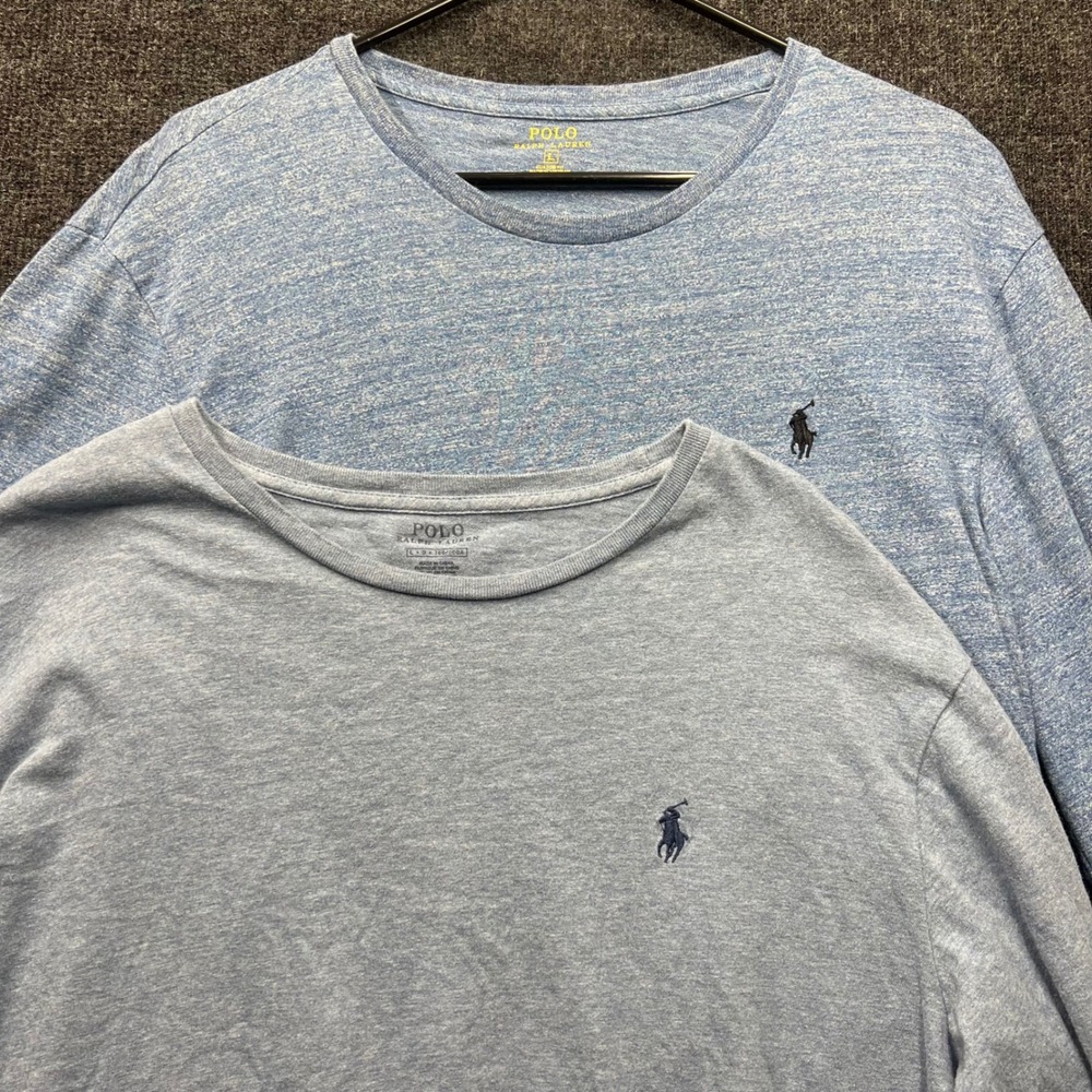 Polo Ralph Lauren Mens Lot of 2 Long Sleeve T-Shirts Blue Heather Custom Fit L